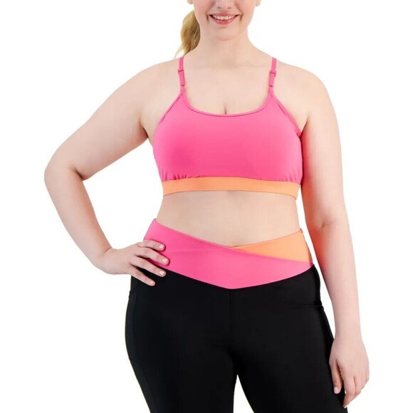ID Ideology Women's Plus Size Color blocked Low-Impact Sports Bra Pink Shock 2X - Picture 1 of 1